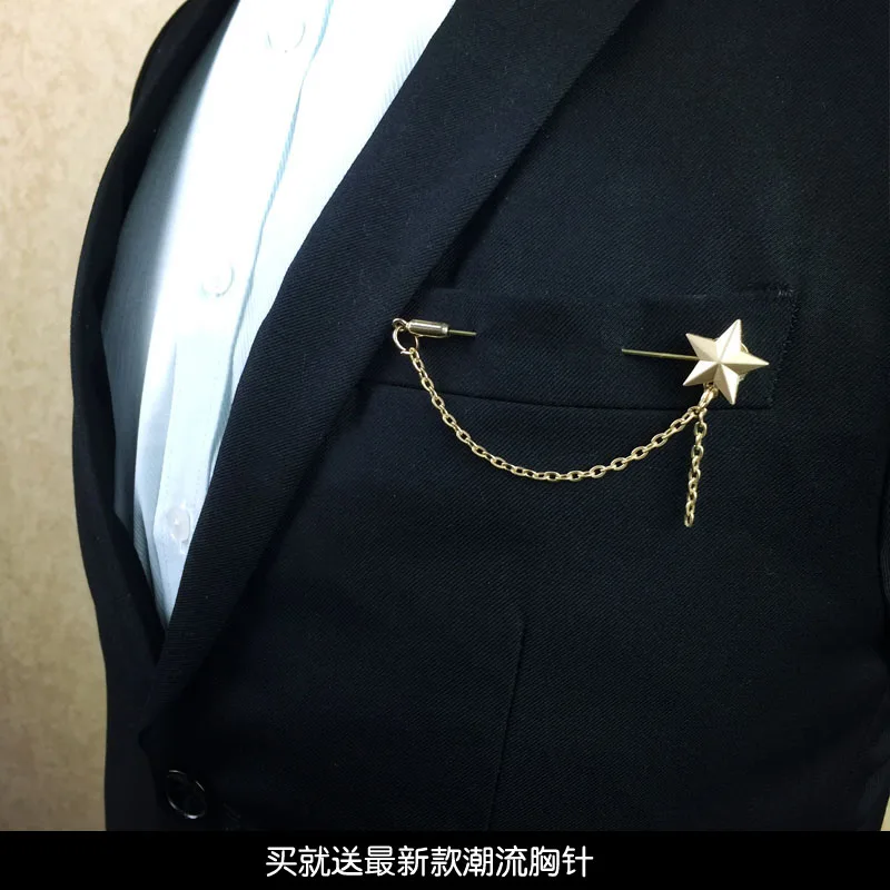 Новая мода Корейский мужской алмаз металлический галстук жениха свадебное платье воротник эксклюзивный галстук звезда брошь набор