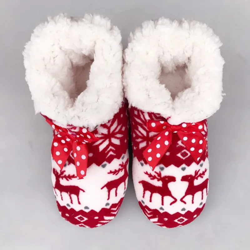 Suihyung/популярные женские домашние тапочки; зимняя теплая Домашняя обувь принты животных; теплая хлопковая обувь из флока; плюшевые тапочки для спальни - Цвет: Красный