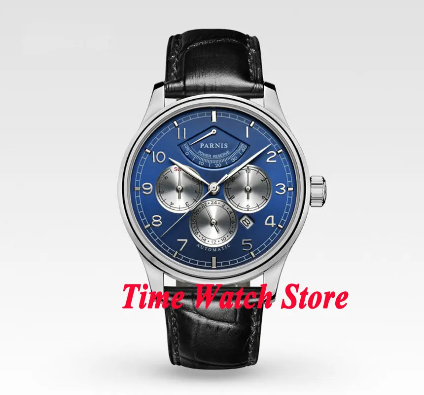  42mm parnis blue dial Multifunction Sapphire Glass 26 jewels miyota 9100 Automatic mens Watch 537 r
