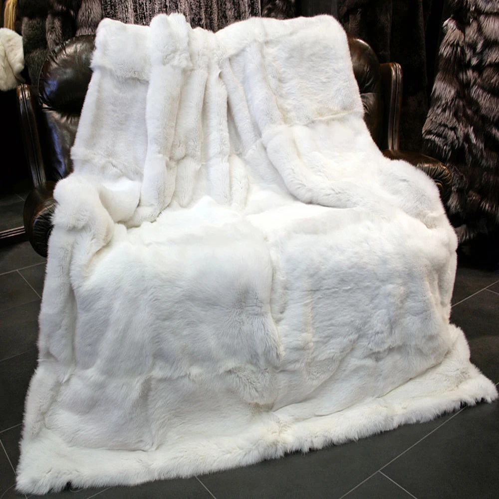 2018 White Rabbit Fur Rug Real Rabbit Fur Blanket Rugs and Carpets For
