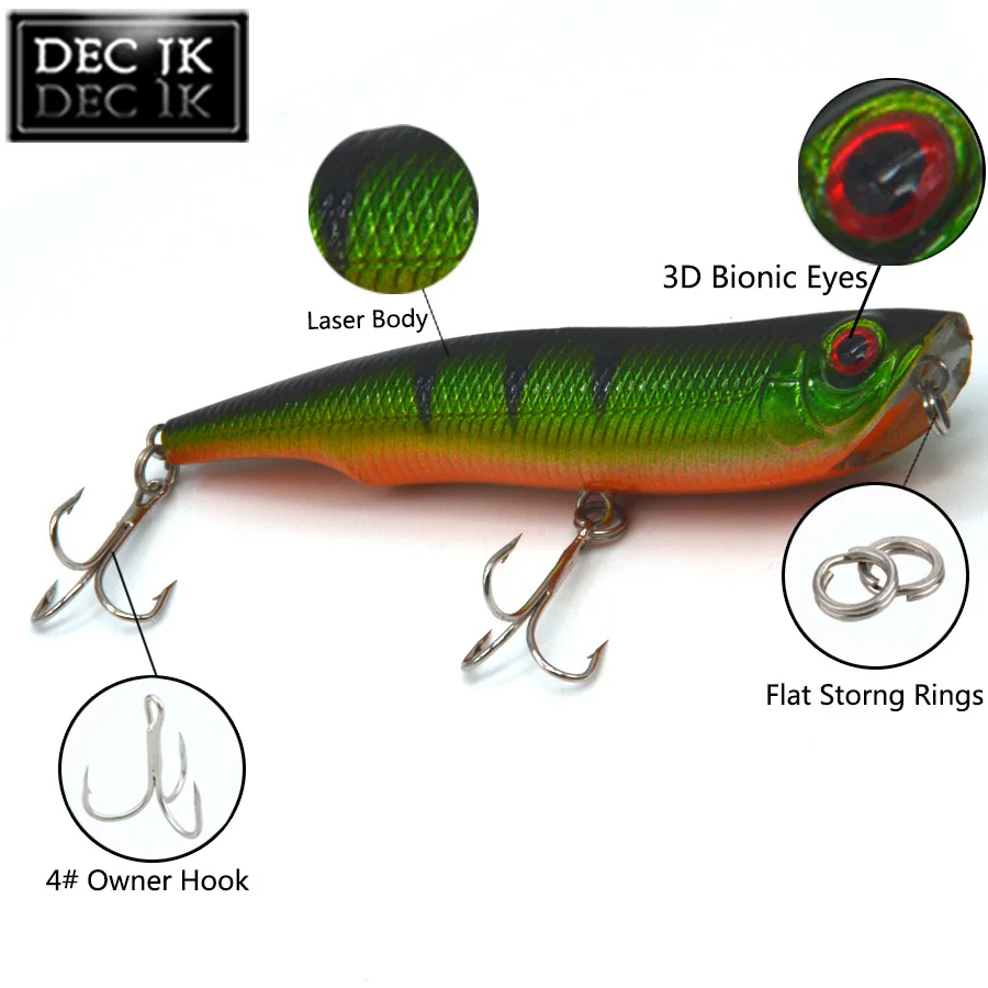 6PCS Pencil Artificial Bait Hard Fishing Lure Float Poper Top Water Floating Swimbait Lures Sea With Hooks Laser Baits Tackle (1)