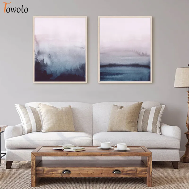 

Pink Blue Print Poster Modern Landscape Canvas Painting Watercolor Abstract Paintings on The Wall Art Nordic Wall Decor Unframed