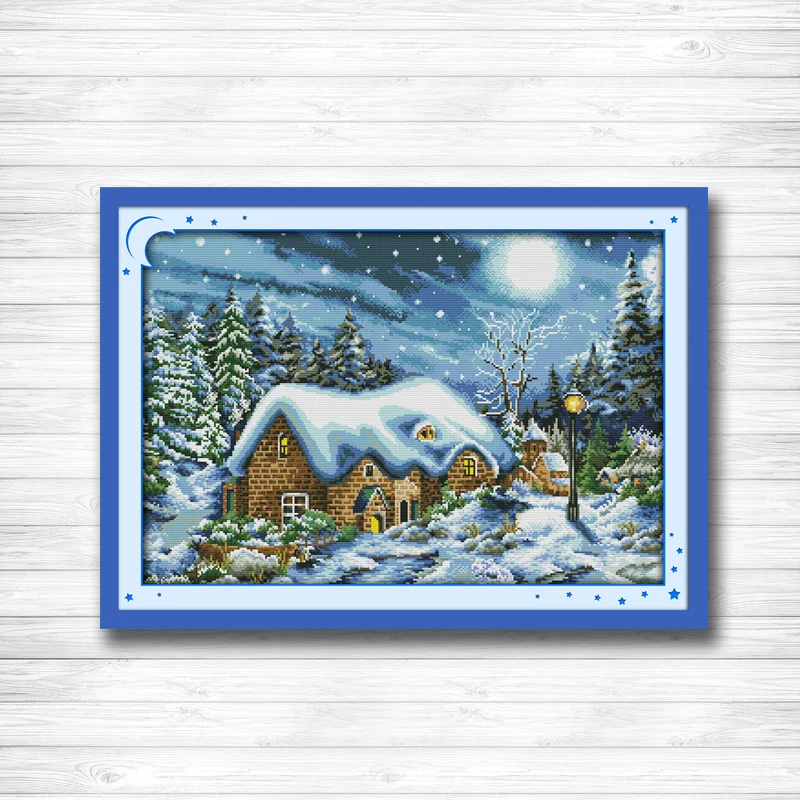 

The most beautiful snow night DMC Cross-Stitch winter Scenery 14CT 11CT counted cross stitch Needlework Set Embroidery kits