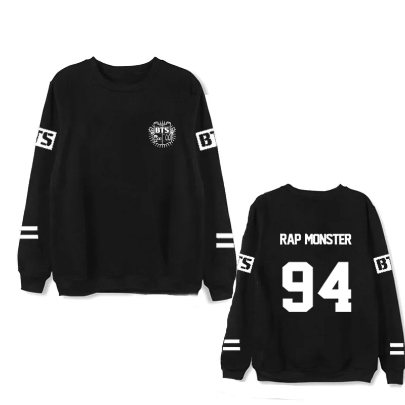 BTS bulletproof youth group with the same round neck pullover LOG double bar spring and autumn black letters men and women shirt