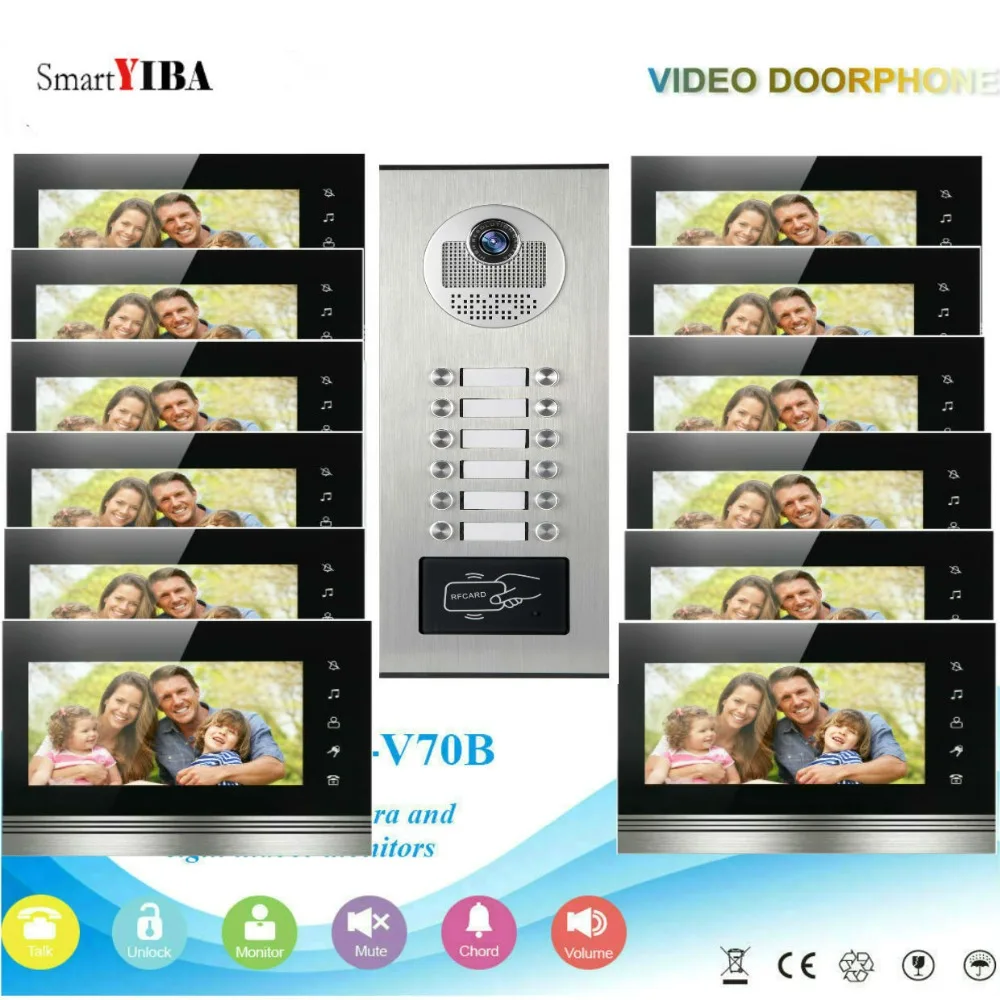 

SmartYIBA 7inch Wired Color Video Door Phone Intercom System Touch Alloy HD Camera Keyfobs Unlocking For Villa Apartment Safe