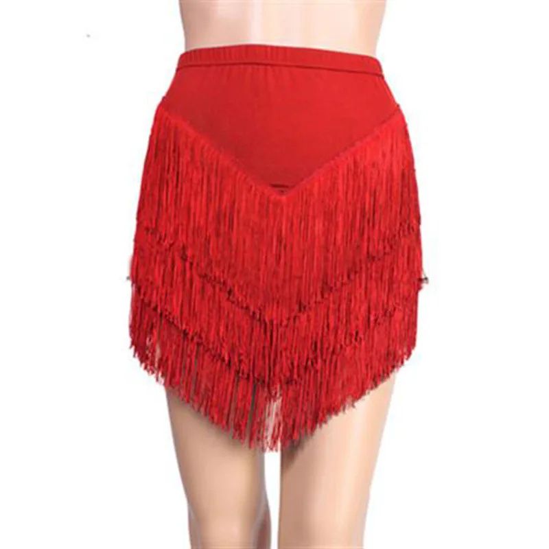 Новая юбка для латинских танцев для взрослых, Женская юбка с бахромой и кисточками красного и синего цвета, Женская юбка для латинских танцев с асимметричной v-образной юбкой - Цвет: Red