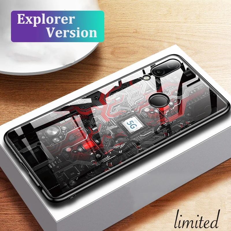 

GFAITH Explorer Glass Case For Honor 8X Case Painted Tempered Glass Silicon Protective Cover Honor 8C Honor 10 Lite Play 7C