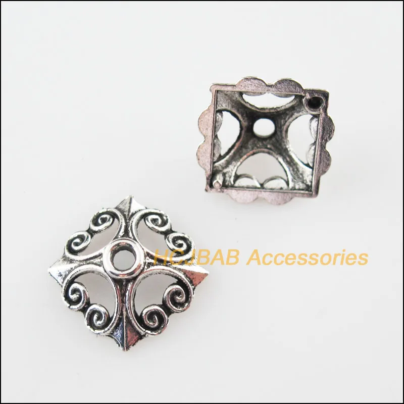 

25Pcs Tibetan Silver Tone Flower Square Spacer Beads End Caps 12mm