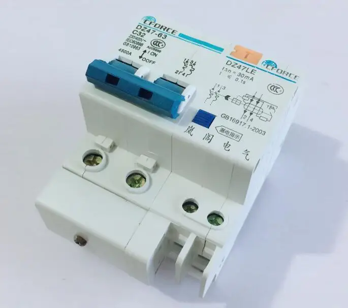 

DZ47-63 DZ47LE 2P circuit breaker household Earth Leakage protector 10A 16A 20A 25A 32A 40A 63A