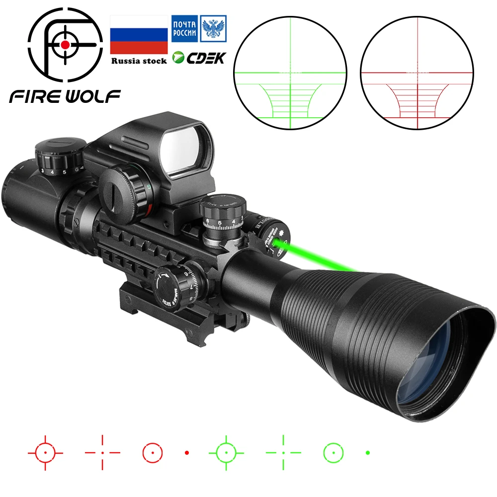 火オオカミ4 12x50スコープ イルミネーションレンジファインダーレティクルライフルホログラフィック4レティクル視力ミリメートル赤grennレーザー狩猟用 ライフルスコープ Aliexpress