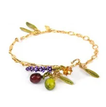Elegantes púrpuras brotes fruit gem hojas esmalte esmalte pulseras brazaletes hembra fina de la joyería simple del todo-fósforo