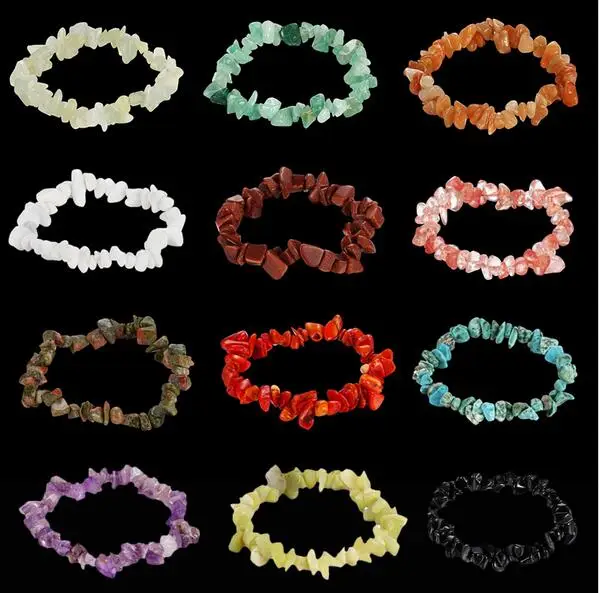 

Crystal Natural Stone Charm Bracelets Vintage Geometric Rope Chain Elastic Charm Chip Beads Women Jewelry LKNTRSH002