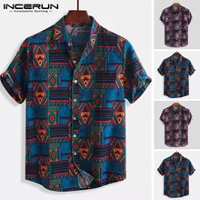 INCERUN respirant coton hommes chemise Style ethnique imprimer Vintage vêtements de rue à manches courtes hauts amples hommes plage hawaïenne chemises 2021