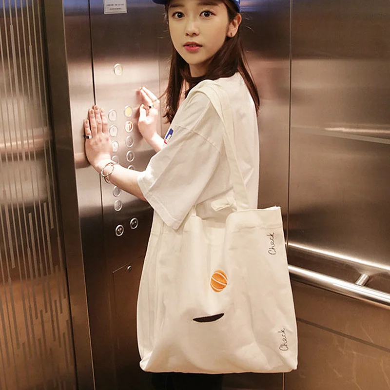 

Hylhexyr Fruit Embroidery Casual Tote Large Capacity Canvas Shoulder Bag Environmental Shopping Bags Girl Female Beach Handbags