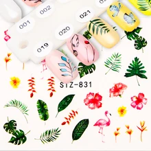 1 шт наклейки для ногтей зеленый лист Цветы Фламинго дизайн водяные наклейки для ногтей переводные наклейки Переводные Фольга для ногтей Наклейка s