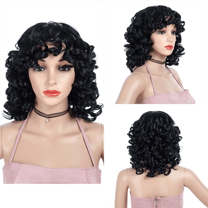 MSIWIGS Ombre блондинка вьющиеся короткие парики с челкой черный синтетический