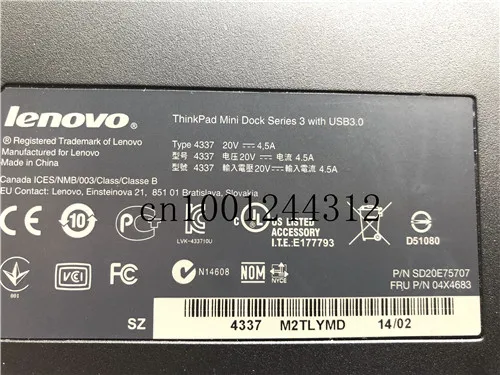 Оригинальная док-станция для lenovo ThinkPad мини-Док-станция серии 3 с USB3.0 FRU SD20E75707 04Y2072 04X4683 Тип 4337 W/O адаптер