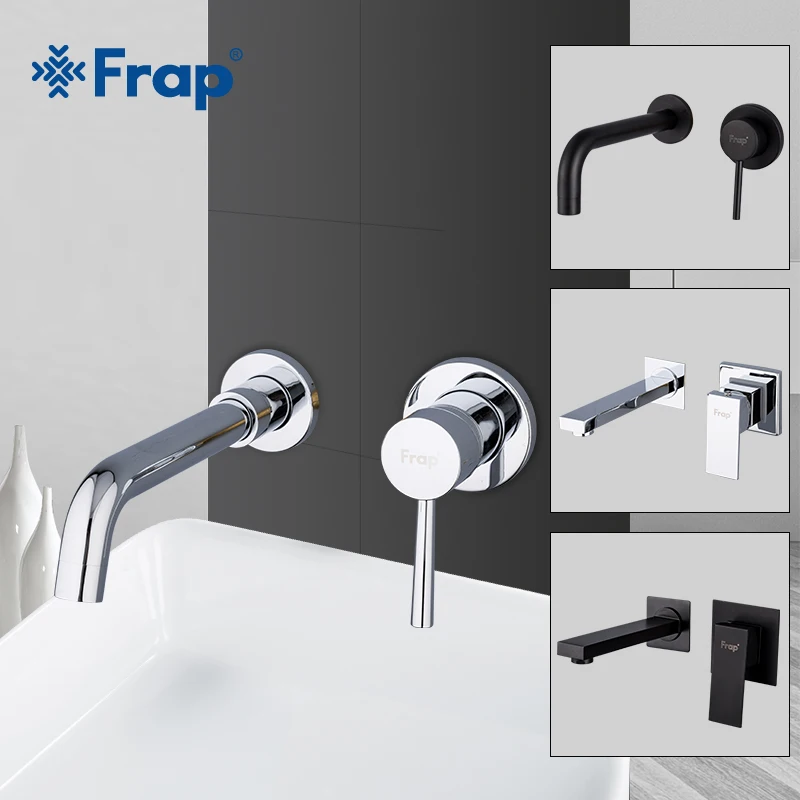 Günstige FRAP Wand Montiert Becken Wasserhahn Messing Einzigen Handgriff Mischbatterie Hot   Cold Bad Wasser Bad Matt Schwarz Wasserhahn Waschbecken y10050  1