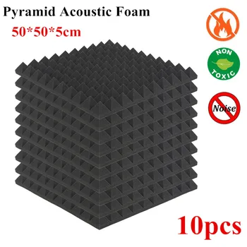 

10pcs Acoustic Foam Panels Studio Soundproof Pads 50 X 50 X 5cm Sound Treatment Studio Room Absorption Wedge Tiles Foam