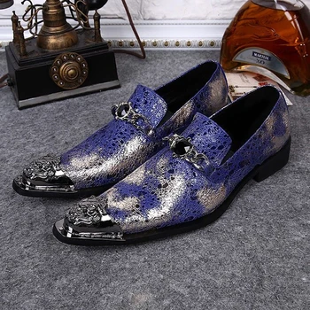 

Plus Size Elegant Genuine Leather Red Bottom Man Loafers Pointed Toe Slip on Footwear Rhinestone Men's Metal Tipped Shoes SL347