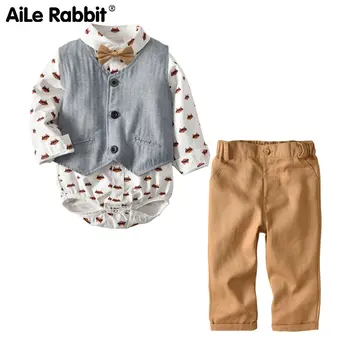 

AiLe Rabbit 2019 Boy Gentleman Set Infant Baby Vest Haber Pants 3 Piece Set Fashion children's wear set for boys