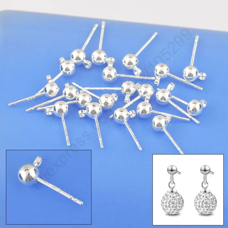 

Wholesale 100PCS Lot 925 Fine Jewellery Findings Real Pure 925 Sterling Silver Earring Ear Pin Ball Beads Head