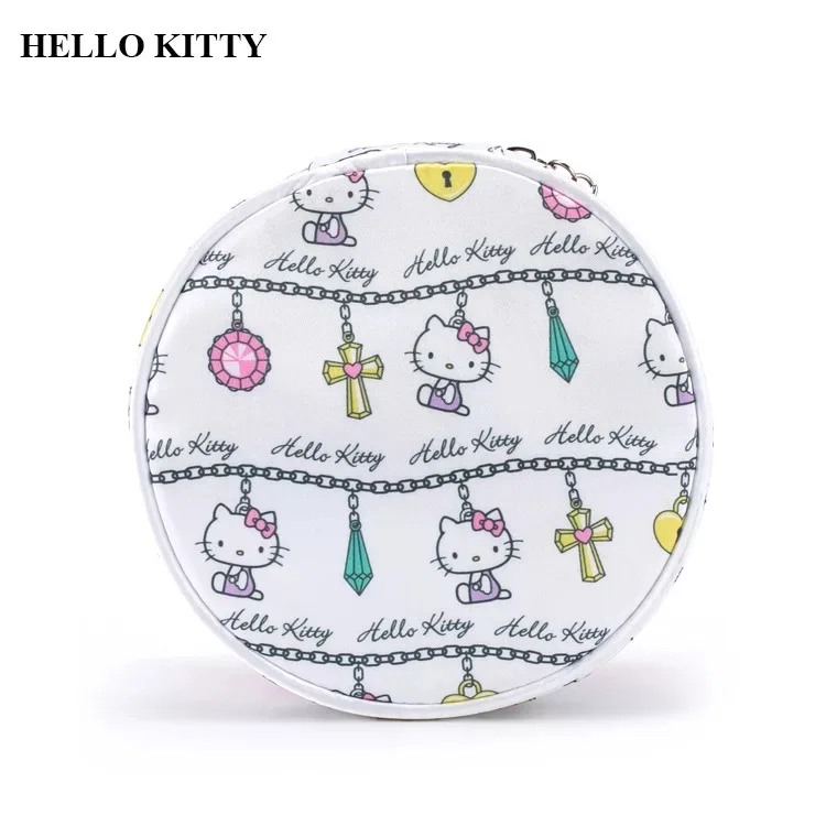 Для женщин Портативный милый рисунок «Hello Kitty» круглый косметичка Многофункциональный Красота молния путешествия составляют туалетных принадлежностей сумка косметичка