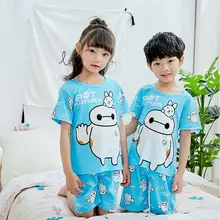 Пижамный комплект для маленьких детей летние дети короткий рукав хлопковое ночное белье с персонажами из мультфильмов для мальчиков пижамы для девочек Милая Домашняя одежда для сна для мальчиков