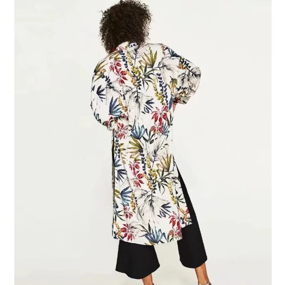 Women Ethnic Flower Print With Sashes Kimono Shirt Retro New Bandage Cardigan Blouse Tops Blusas Chemise Femme Blusa