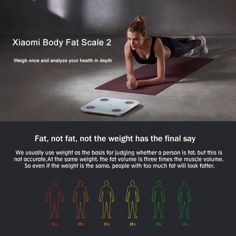 Xiaomi Mijia Mi Composition Scale 2 Smart Body Fat Weight Scale Bluetooth Digital Electronic LED Balance APP Data Analysis