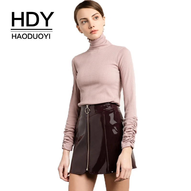 HDY Haoduoyi Брендовая женская розовая Повседневная облегающая футболка с рюшами на
