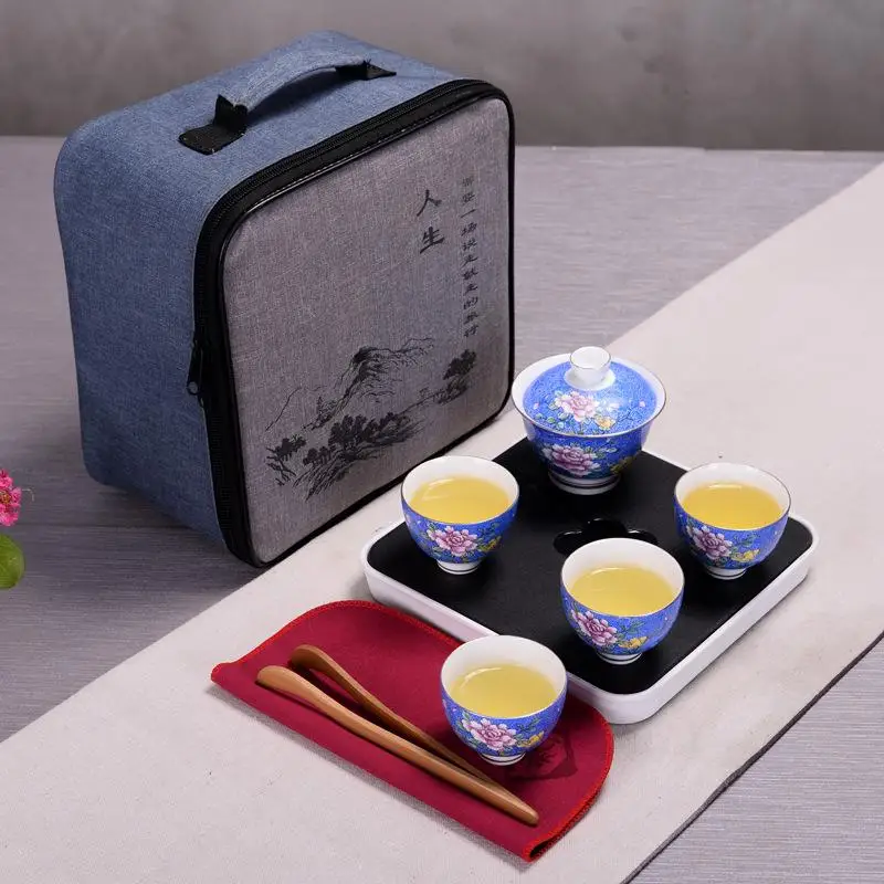

8 Pcs Kung Fu Tea Set Teapot Kettle Chinese Travel Ceramic Portable Teaset Ceramic Tray Coffee Cup Gaiwan Set With Travel Bag