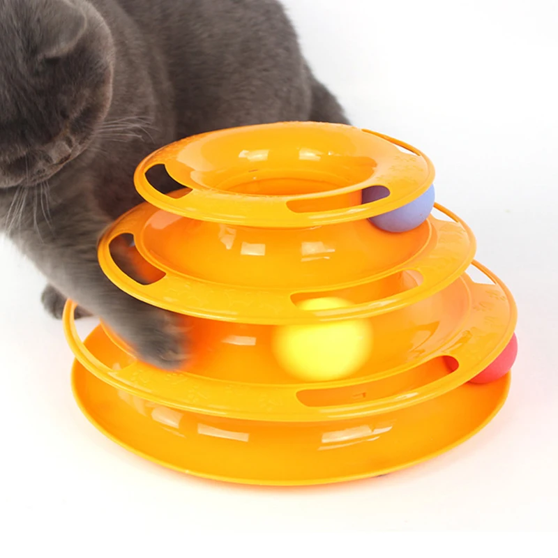 YVYOO 3 layer Funny Pet Toys Cat Crazy Ball Disk Interactive Amusement Plate Play Disc Trilaminar Turntable Cat Toy 1pcs D12