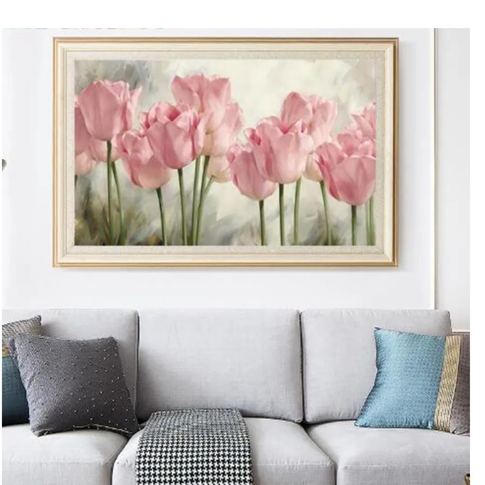 

Diamond painting tulip 100% full Square diamond pink tulip Diy diamond embroidery flower series decorated as a good gift