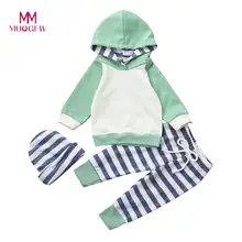 Комплект для малышей, комплект одежды для детей, хлопковая одежда с капюшоном и длинными рукавами из 3 предметов для маленьких мальчиков и девочек, комплект одежды из топа с капюшоном+ штанов+ шапки