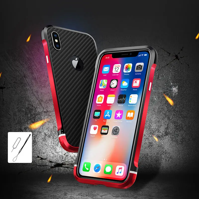 

For iPhone X Bumper Colored Metal Frame Case Cover with Back Carbon Fiber Hard Cover Phone Case for Iphone X iPhoneX Shell Cover