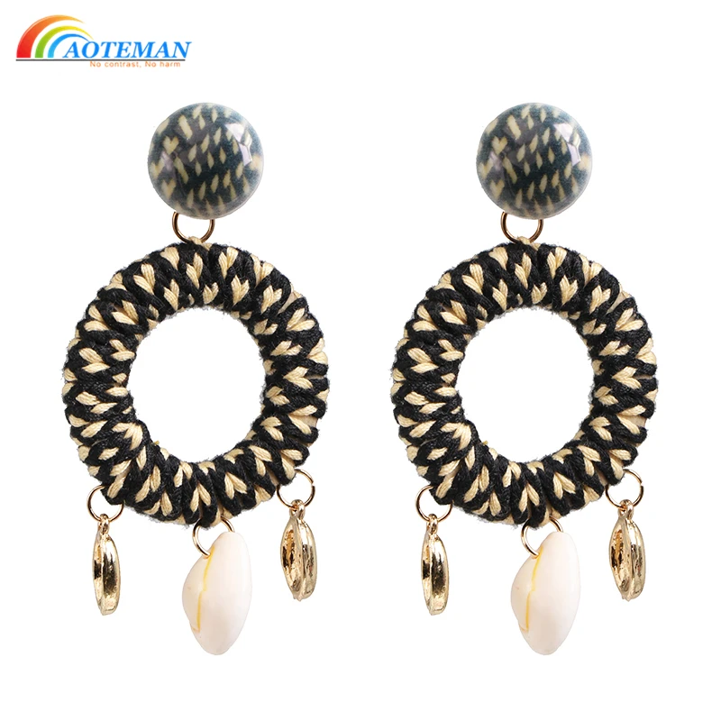 

2019 Handmade weaving rope Sea Shell Earrings For Women Bohemia Cowrie Statement Earrings Summer Beach Holiday Jewelry