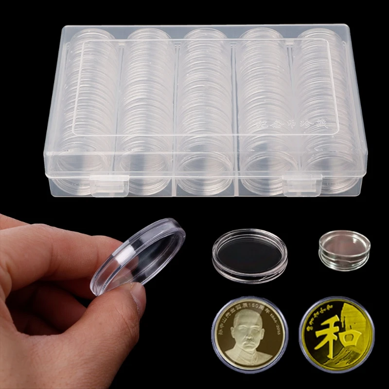 

100 Coin Holder Capsules 30mm Round Box Plastic collectibles Storage Organizer Mar28