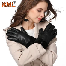 

Gloves Women's Mitten Bowknot Winter Warm Fur Leather Thick Fashion Glove Sheepskin Casual Girls Wool Clothing Accessories