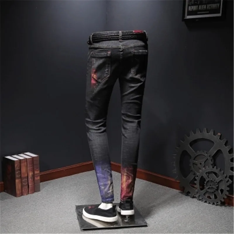 Diaoaid Новые мужские джинсы дизайн мода байкер хипхоп узкие джинсы с дырками и принтом потертые мужские рваные джинсы