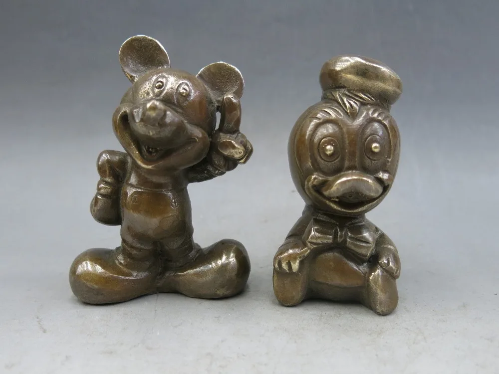 China Fine Brass Carved Sculpture Mickey Mouse And Donald Duck