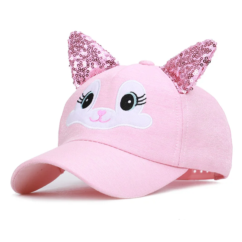 Бейсбольная кепка с милыми ушками для мальчиков и девочек, детские летние шапочки для мальчиков, бейсболка для малышей, Детские кепки для девочек, Кепка-Дальнобойщик - Цвет: Pink
