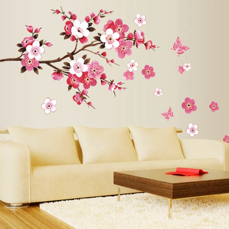 Красивые Сакура настенные наклейки гостиной спальни украшения 739. Diy цветы ПВХ наклейки для дома Фреска Искусство Плакат