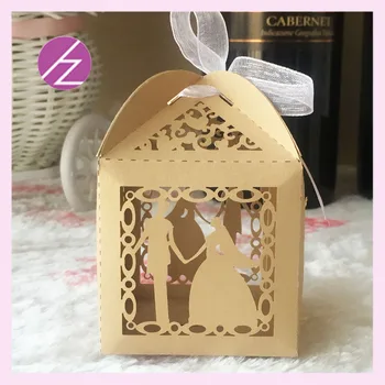 

50pcs/lot Happy wedding lovely bride and bridegroom wedding favors and gifts box candy chocolate box mini cake box TH-122