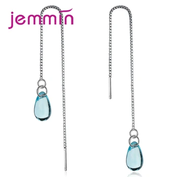 

925 Sterling Silver Drop Shaped Color Clear Blue Earrings For Women Luxury Wedding Engagement Fashion Party Jewelry