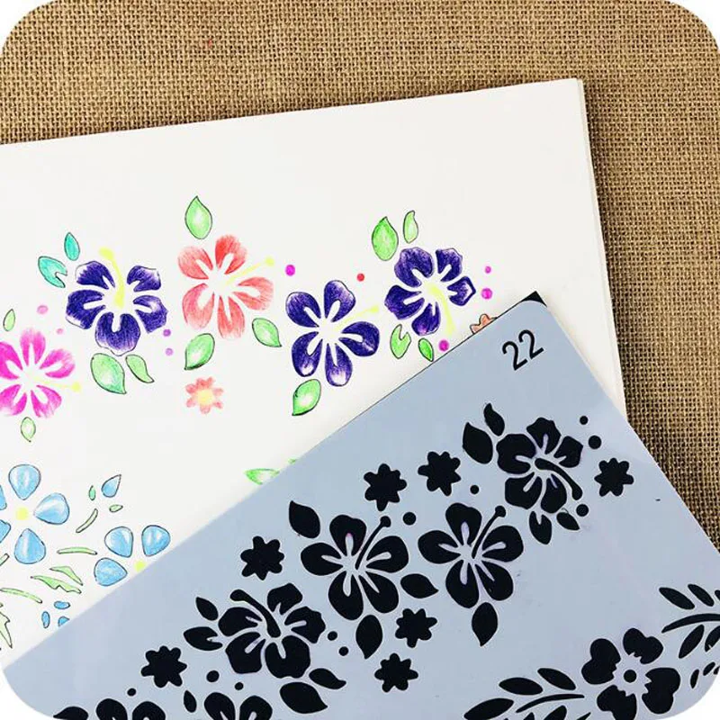 

1pc Lace Ruler Graffiti Template Ruler Children'S Puzzle Stationery Bullet Journal Plant Flower Openwork Drawing Template Ruler