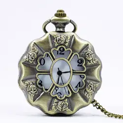 PB126 Хорошее Качество Ретро Бронзовый цветок кварцевые карманные часы Цепочки и ожерелья цепь Для женщин Часы