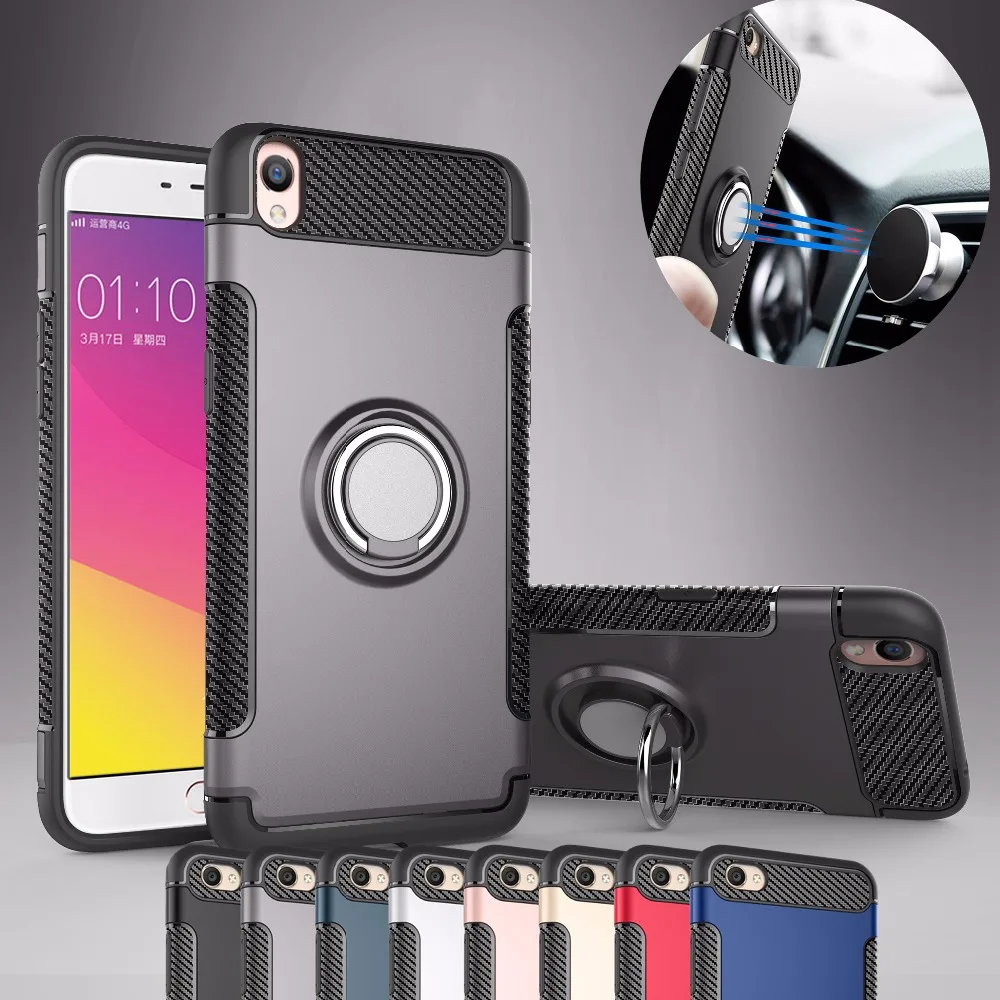 

For OPPO R9 R11 R9S R11S PLUS phone case Shockproof Hybrid Armor TPU+PC Back Cover For R15 Dream Mirror Metal Ring Rugged Case