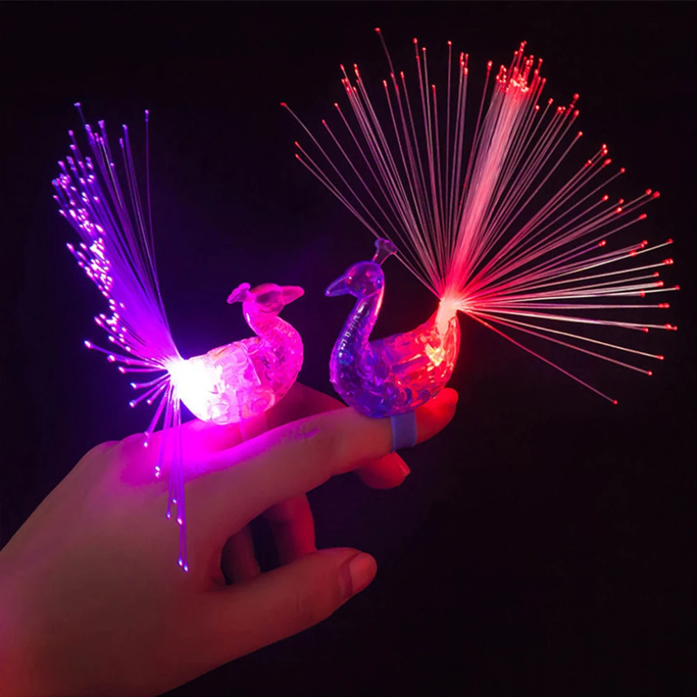 Волшебный палец кольцо павлин светодиодный ночной Светильник для детей светодиодный забавная подсветка игрушки подарок вечерние поставки
