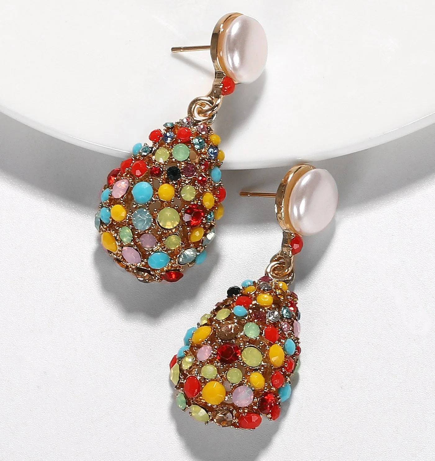 

2019 Retro Female Multicolor Water Drop Rhinestones Earrings Rhinestone Crystal Drop Earrings Long Big Earrings